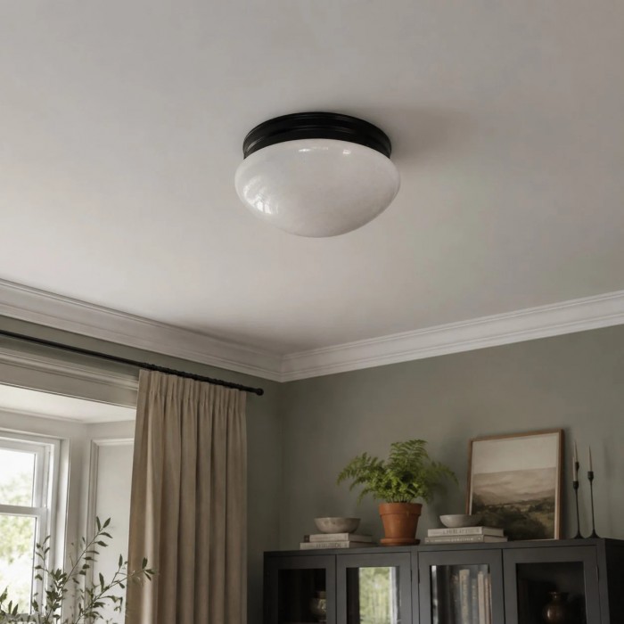 Plafondlamp HL4002 met geribbeld of opaalglas, vlak gemonteerd