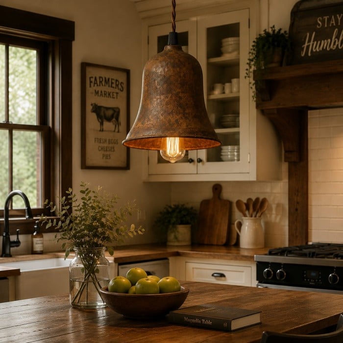 Rust Bell Shade Vintage Industrial Pendant Light for Kitchen Island HL3809