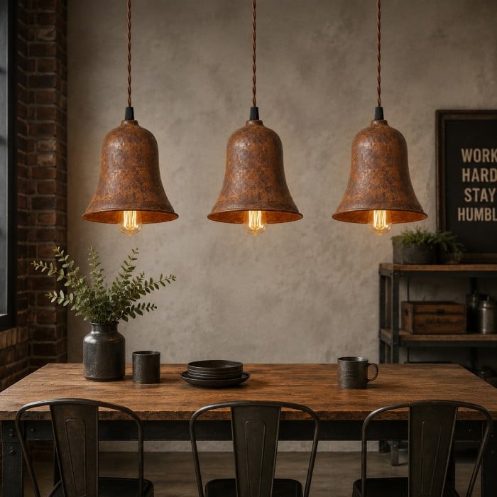Rust Bell Shade Vintage Industrial Pendant Light for Kitchen Island HL3809
