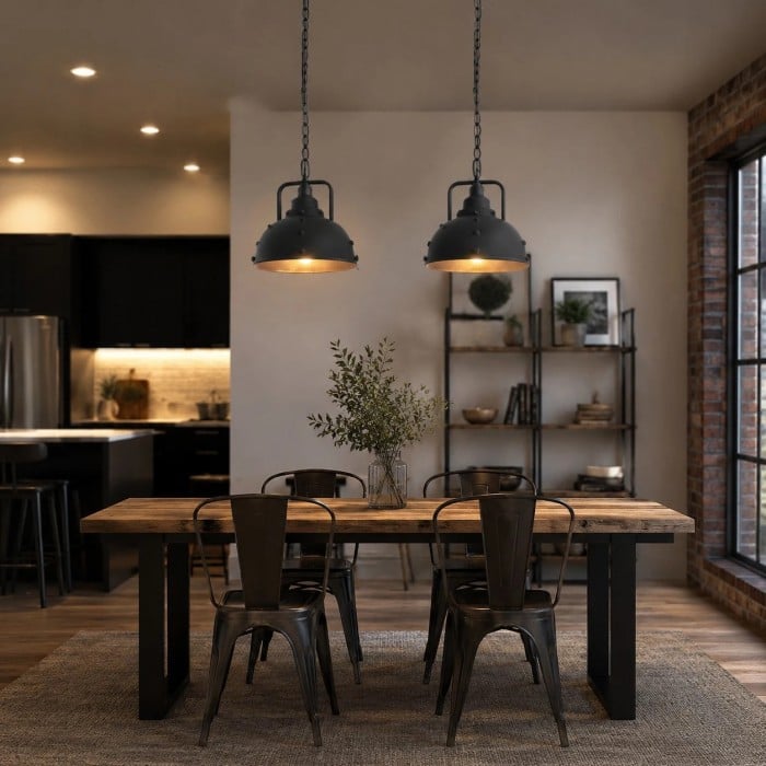 Rustik svart kupolformad taklampa i sliten design HL3982