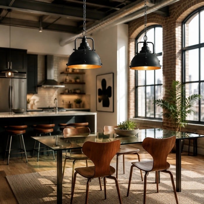 Rustik svart kupolformad taklampa i sliten design HL3982