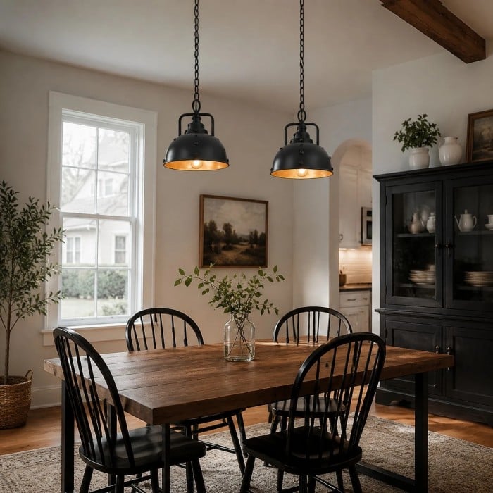 Rustik svart kupolformad taklampa i sliten design HL3982
