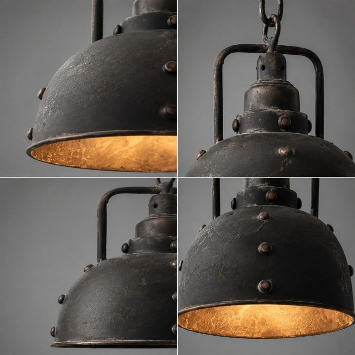Rustik svart kupolformad taklampa i sliten design HL3982