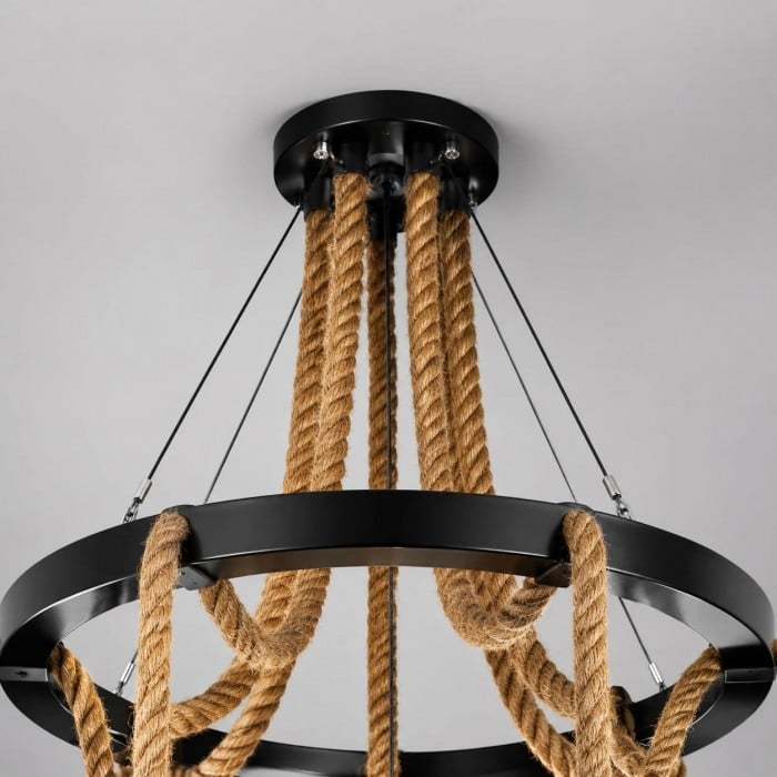 Rustikaler Seil-Kronleuchter im Landhausstil HL3933