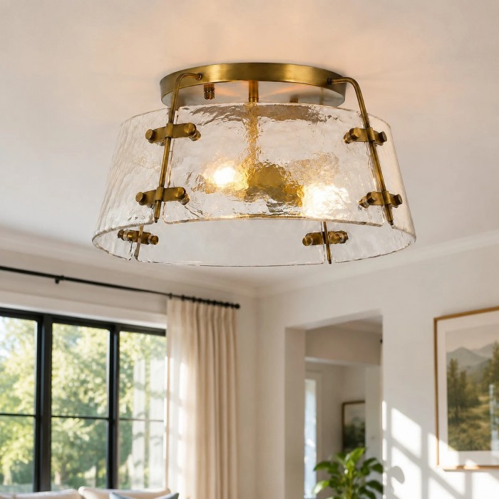 Rustieke industriële plafondlamp van helder glas, halfverzonken, voor keuken en woonkamer HL3750