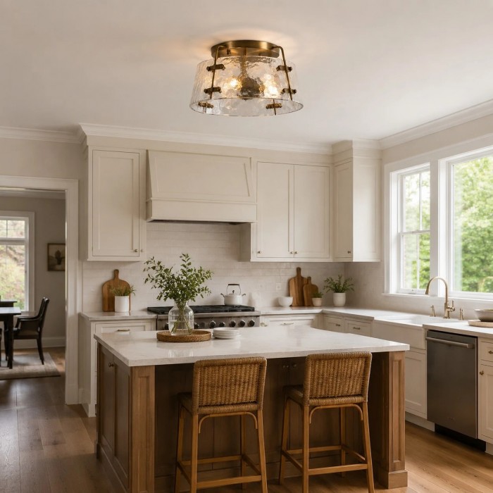 Rustieke industriële plafondlamp van helder glas, halfverzonken, voor keuken en woonkamer HL3750