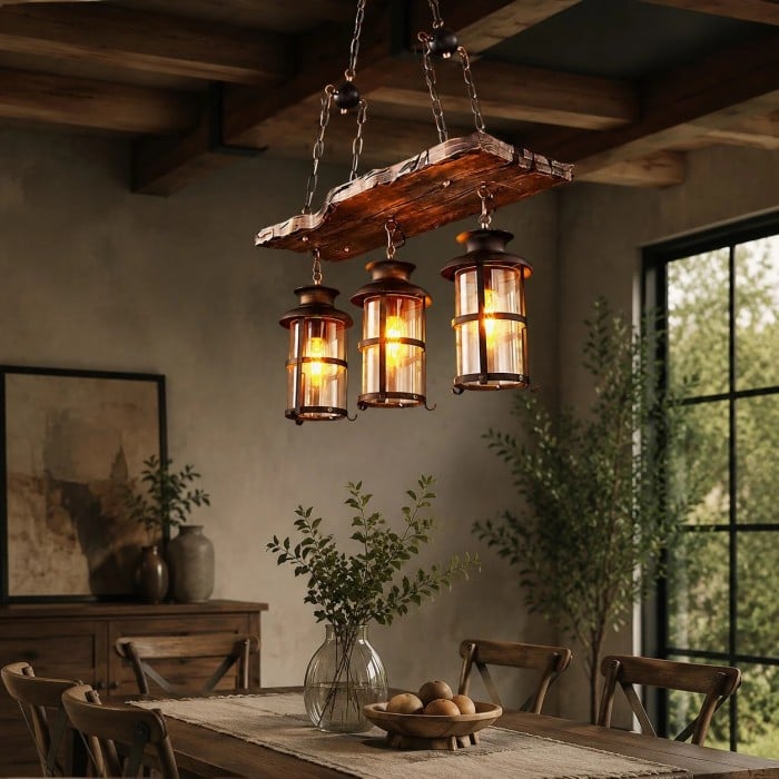 Rustieke industriële hanglamp van massief hout, collectie HL3751