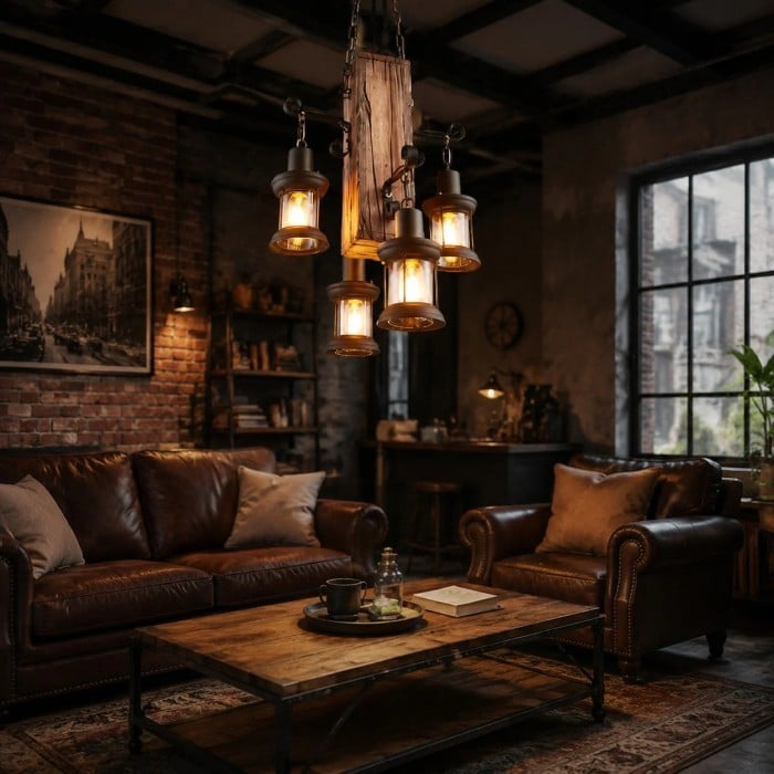 Rustieke industriële hanglamp van massief hout, collectie HL3751