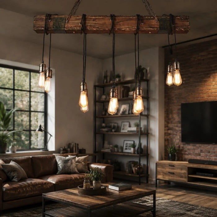 Rustieke industriële hanglamp van massief hout, collectie HL3751