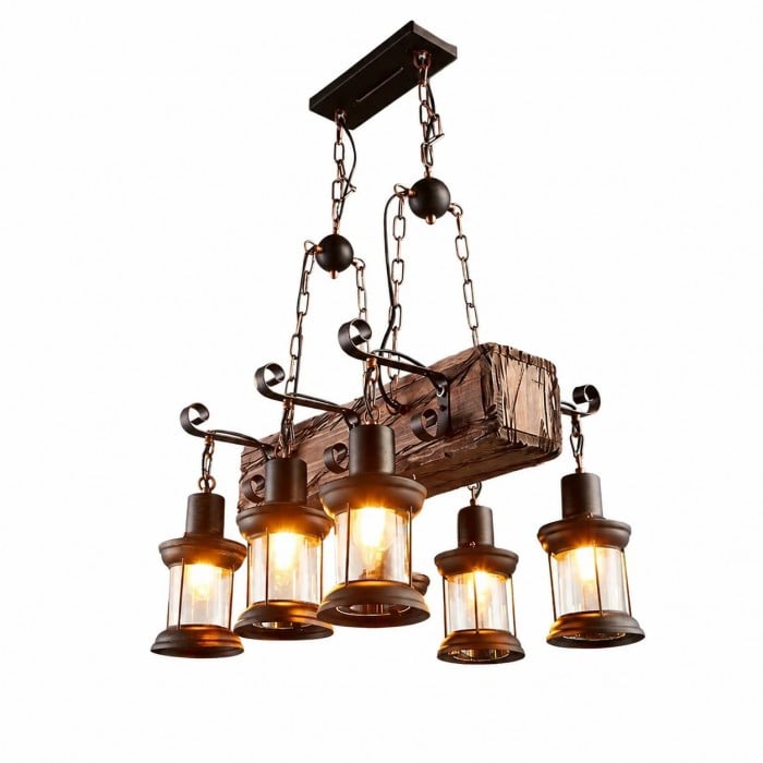 Rustieke industriële hanglamp van massief hout, collectie HL3751