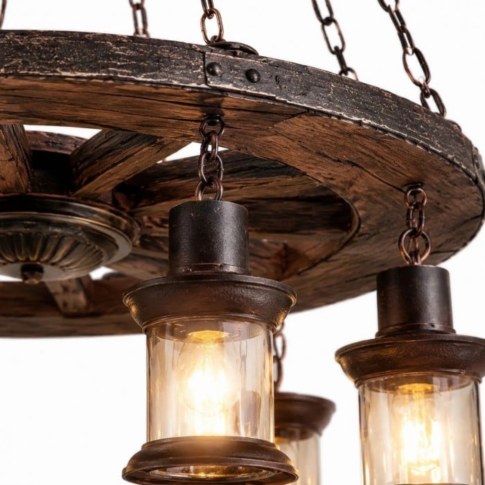 Rustieke industriële hanglamp van massief hout, collectie HL3751