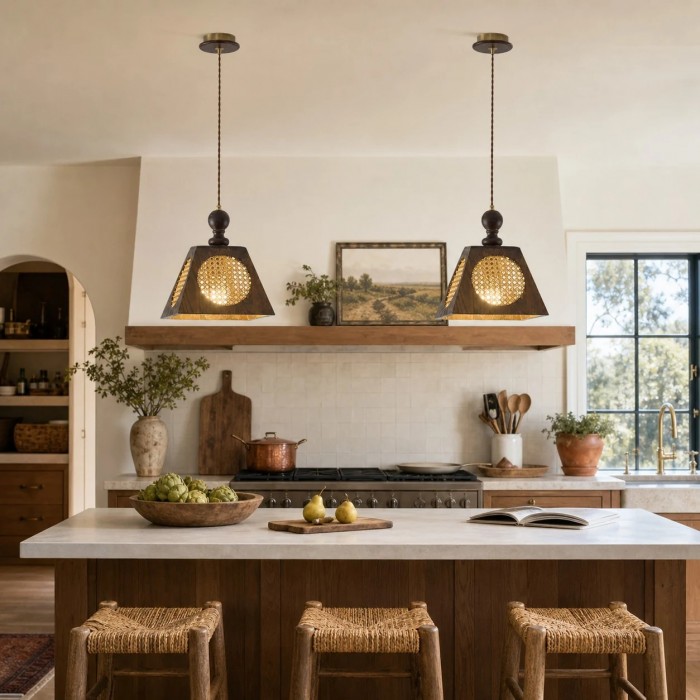 Rustieke geweven hanglamp, donkerhouten plafondlamp voor keukeneiland, bar, hal en studeerkamer HL3937