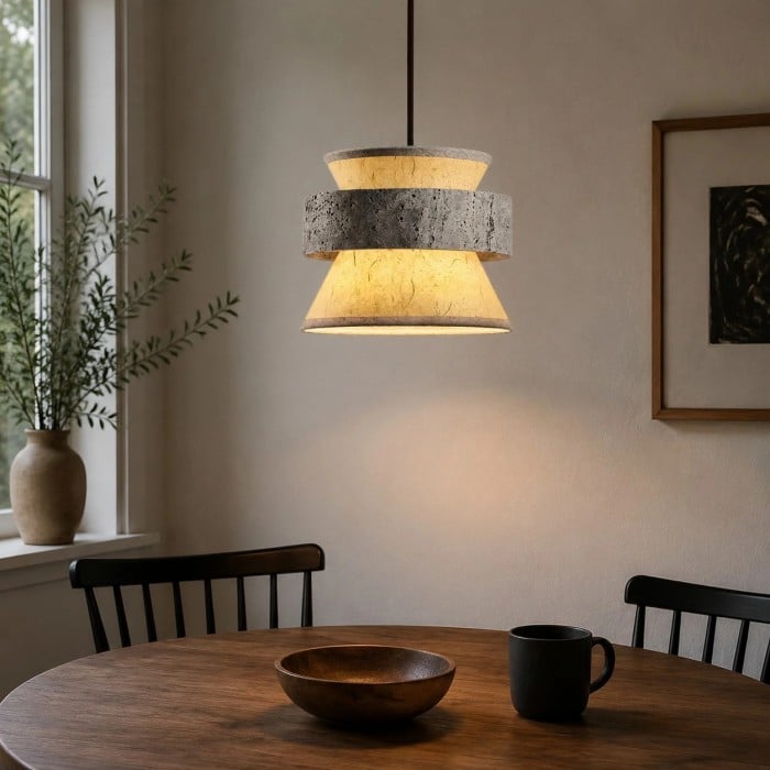 Lampa wisząca z papieru ryżowego o fakturze srebrnego kamienia HL3898