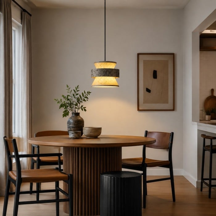 Lampa wisząca z papieru ryżowego o fakturze srebrnego kamienia HL3898