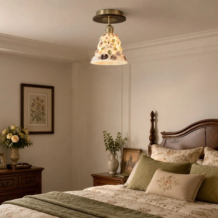 Kleine glazen plafondlamp met schelpvormige kap HL3877