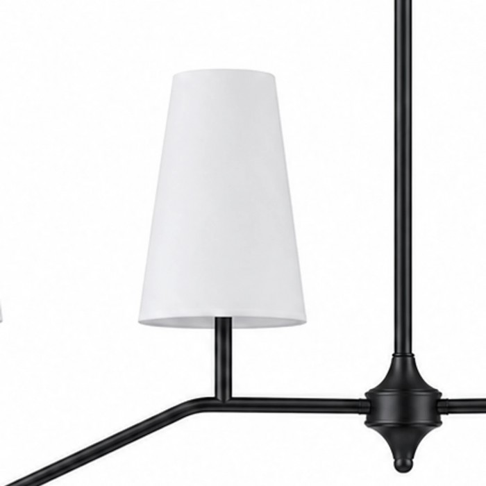 Strellux Linearer Kronleuchter mit weißen Stoffschirmen – Messing und Schwarz im Vintage-Stil für Esszimmer HL4057