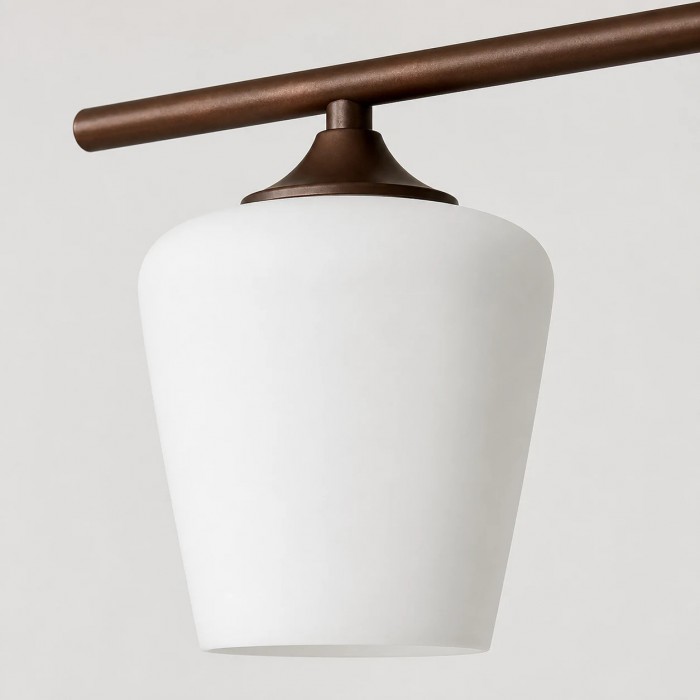 Strellux Linear-Kronleuchter mit weißen Opalglasschirmen – Kaffeebrauner rustikaler Stil für Esszimmer HL4056
