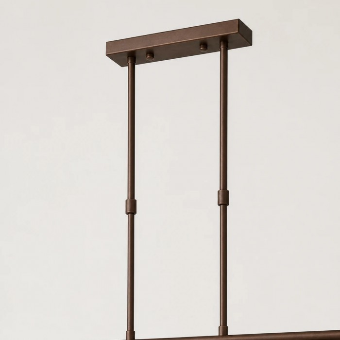 Strellux Linear-Kronleuchter mit weißen Opalglasschirmen – Kaffeebrauner rustikaler Stil für Esszimmer HL4056