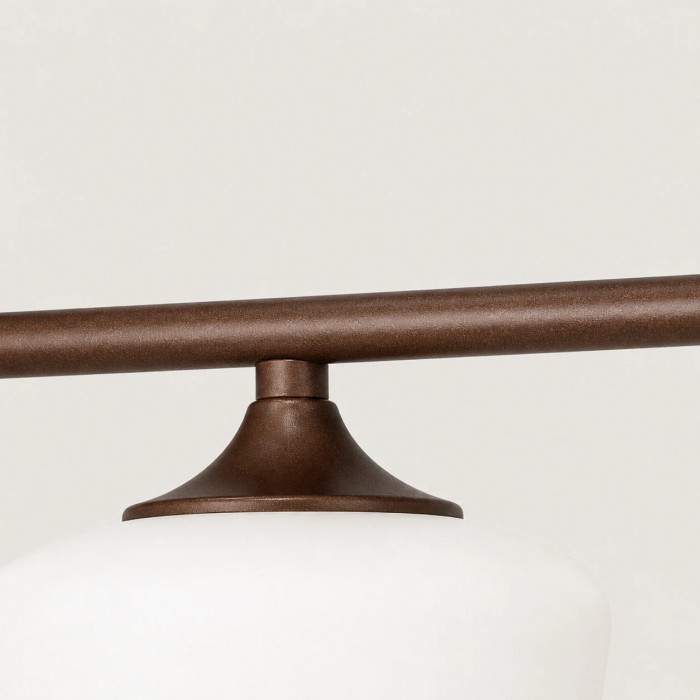 Strellux Linear-Kronleuchter mit weißen Opalglasschirmen – Kaffeebrauner rustikaler Stil für Esszimmer HL4056
