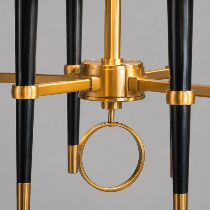 Żyrandol Tela Drum Shade z abażurem materiałowym i mosiężną ramą – metalowy styl przejściowy do salonów HL3906
