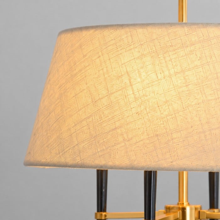 Żyrandol Tela Drum Shade z abażurem materiałowym i mosiężną ramą – metalowy styl przejściowy do salonów HL3906