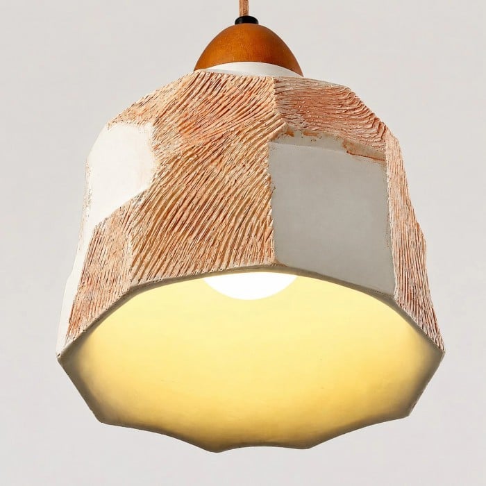 Teksturowana lampa wisząca z mikrocementu z uchwytem na lampę z litego drewna HL3860