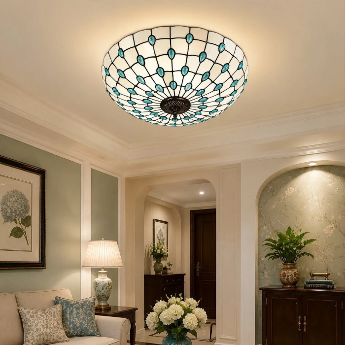 Plafondlamp HL3617 in Tiffany-stijl met gebrandschilderd glas