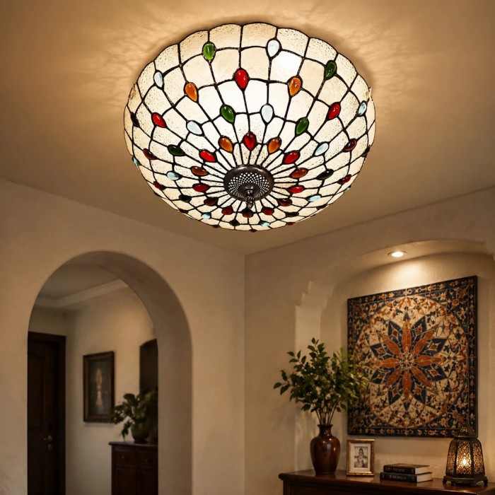 Plafondlamp HL3617 in Tiffany-stijl met gebrandschilderd glas