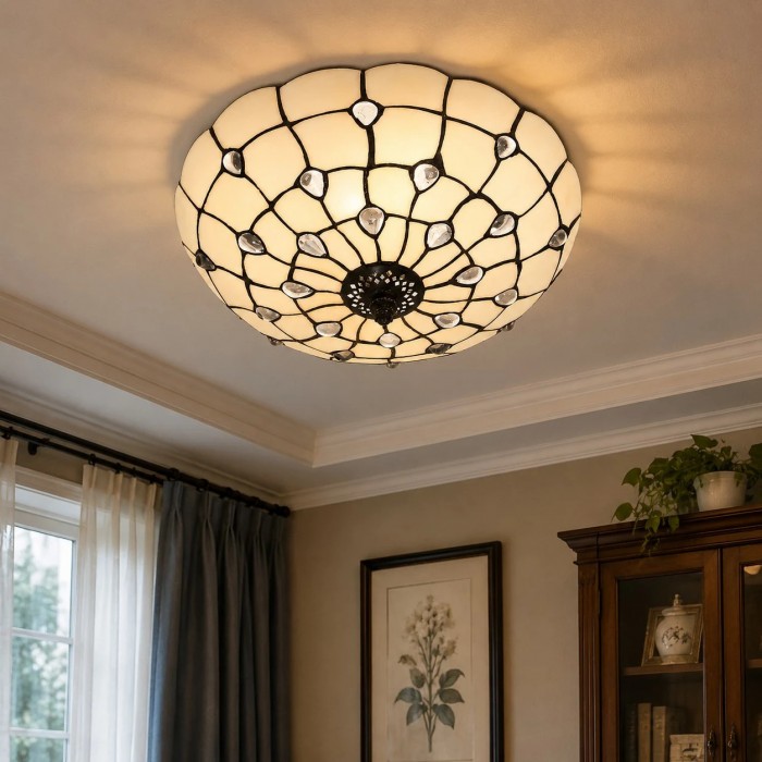 Plafondlamp HL3617 in Tiffany-stijl met gebrandschilderd glas