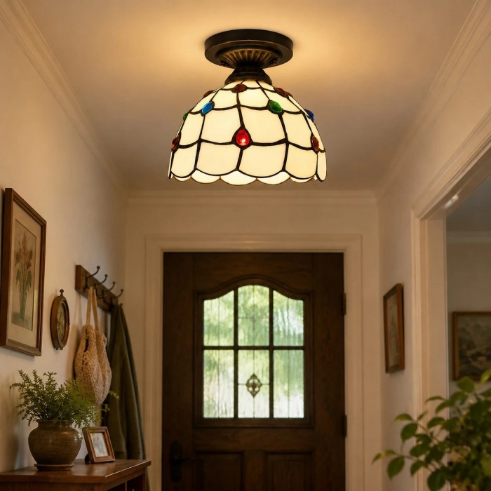 Plafondlamp HL3617 in Tiffany-stijl met gebrandschilderd glas