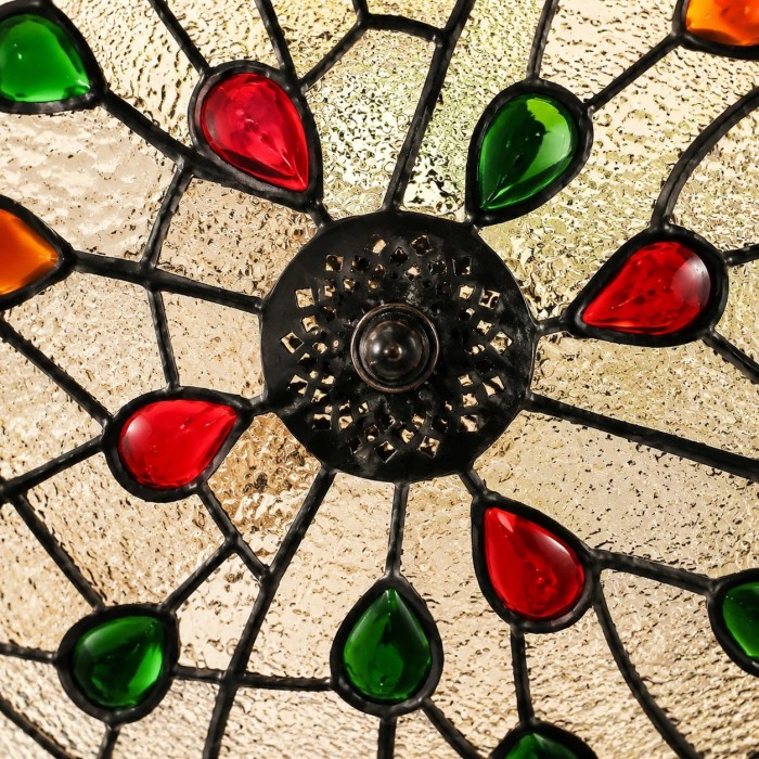 Plafondlamp HL3617 in Tiffany-stijl met gebrandschilderd glas