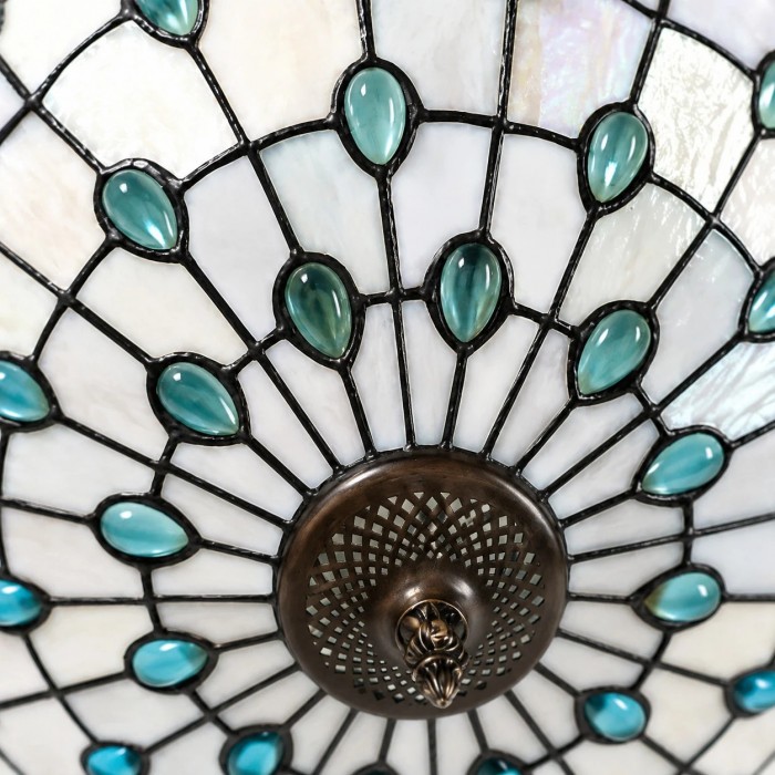 Plafondlamp HL3617 in Tiffany-stijl met gebrandschilderd glas