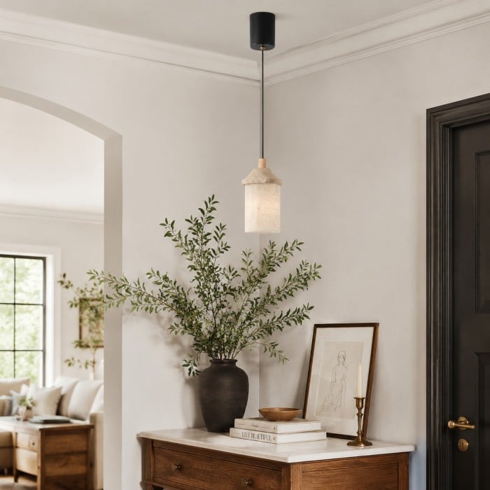 Lampa wisząca z trawertynu z fakturą naturalnego kamienia HL3869