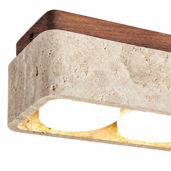 Vierkante plafondlamp van travertijn met houten plafondplaat HL3713