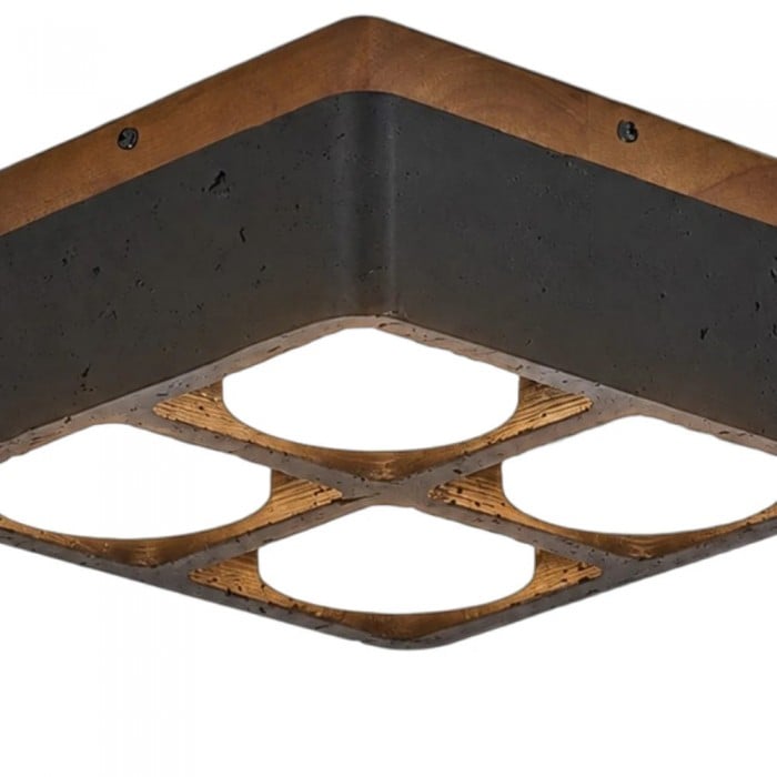 Vierkante plafondlamp van travertijn met houten plafondplaat HL3713