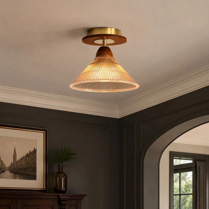 Vintage amberkleurige geplooide plafondlamp HL3940