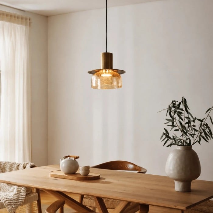 Suspension vintage en laiton et verre craquelé HL3865