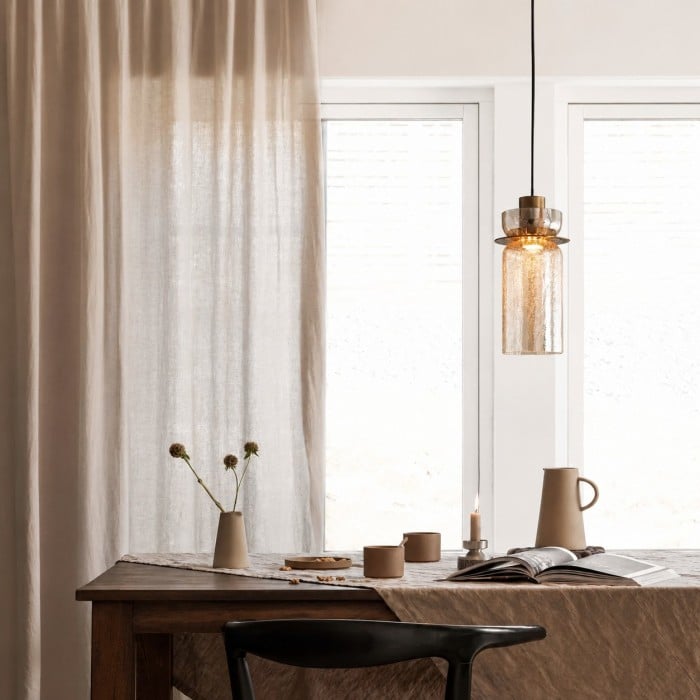 Suspension vintage en laiton et verre craquelé HL3865