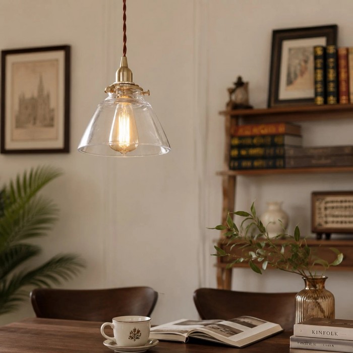 Vintage messing glazen hanglamp HL3972