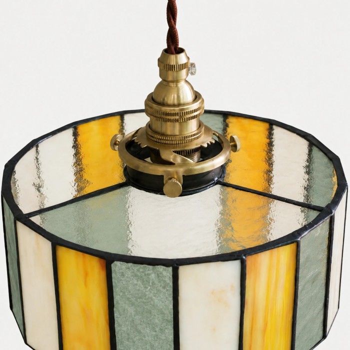 Vintage messing hanglamp met gebrandschilderd glas HL3710