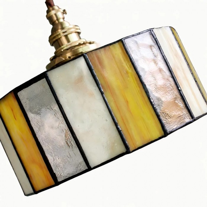 Vintage messing hanglamp met gebrandschilderd glas HL3710
