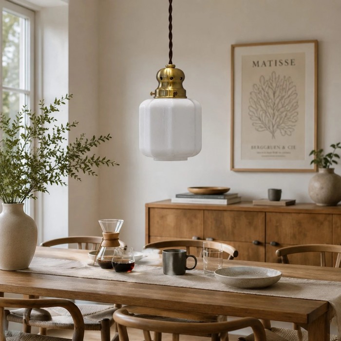 Vintage messing hanglamp met wit glas HL3871