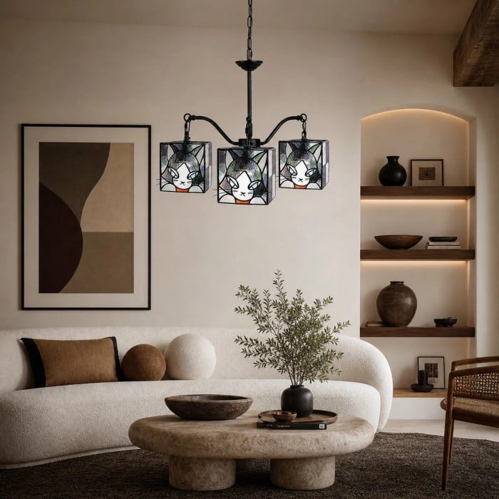Vintage Cat Stained Glass Pendant Light HL3707