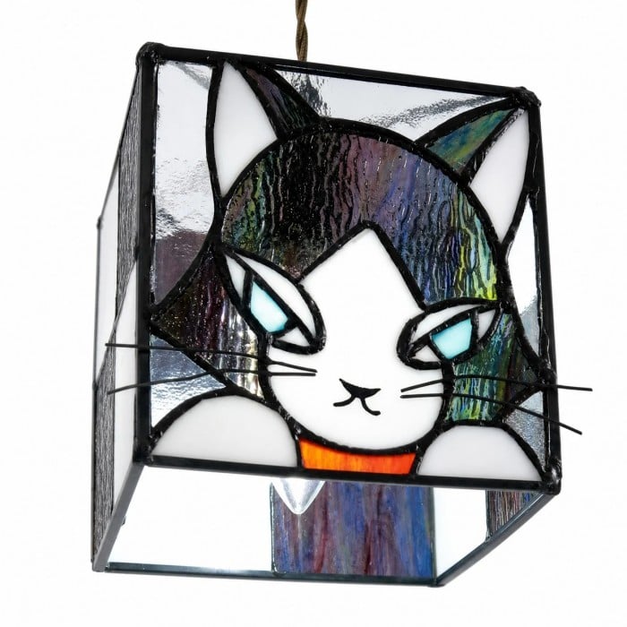 Vintage Cat Stained Glass Pendant Light HL3707
