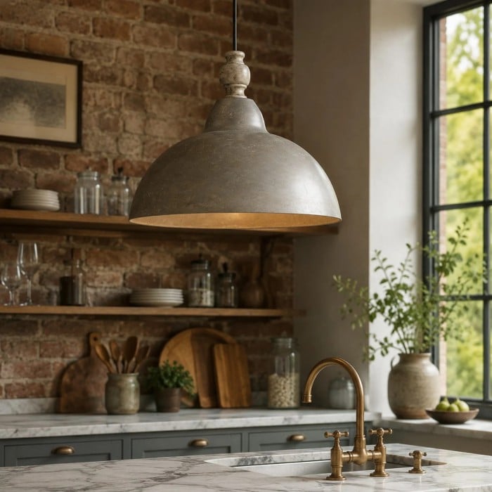 Vintage-Pendelleuchte im Used-Look mit Kuppelform HL3930