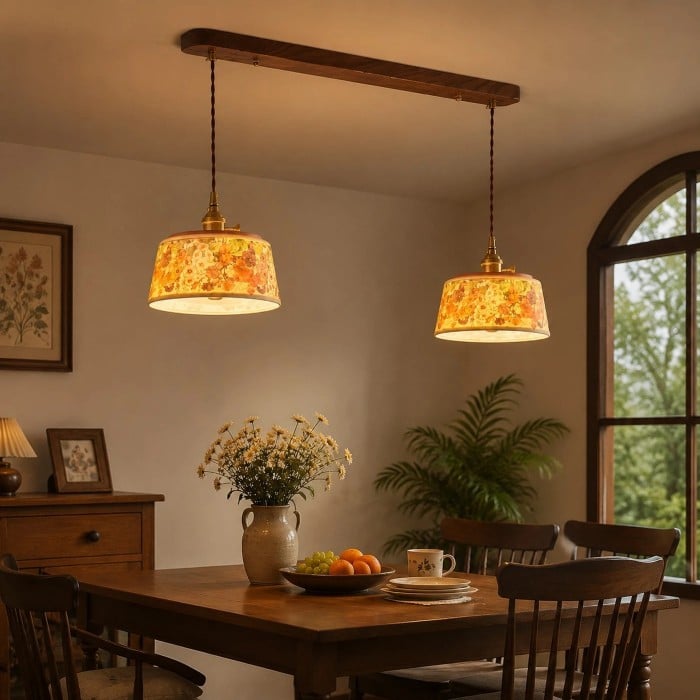 Vintage-Pendelleuchte aus Keramik mit Blumenmuster HL3939