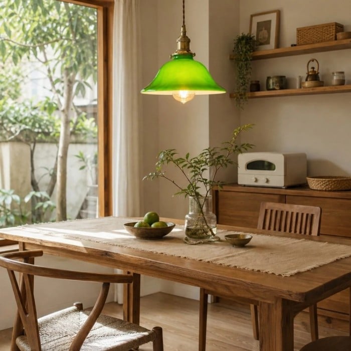 Vintage groene glazen hanglamp voor keuken, eetkamer en café HL3647