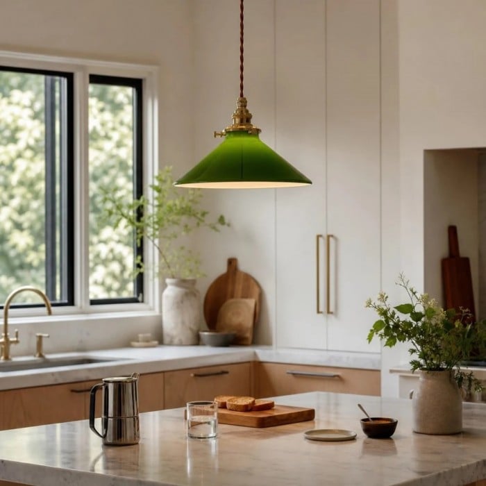 Vintage groene glazen hanglamp voor keuken, eetkamer en café HL3647