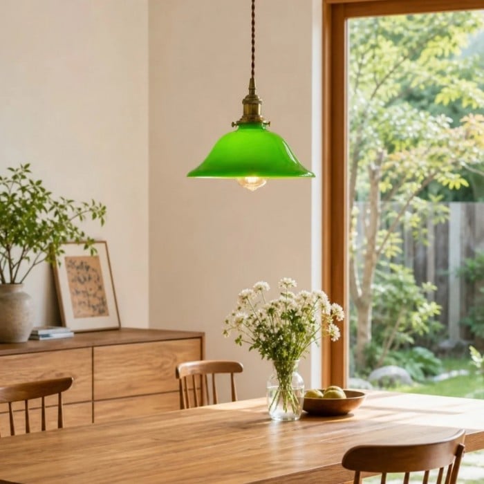 Vintage groene glazen hanglamp voor keuken, eetkamer en café HL3647