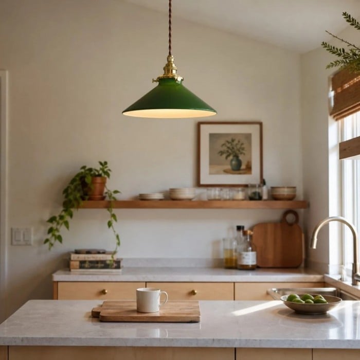 Vintage groene glazen hanglamp voor keuken, eetkamer en café HL3647
